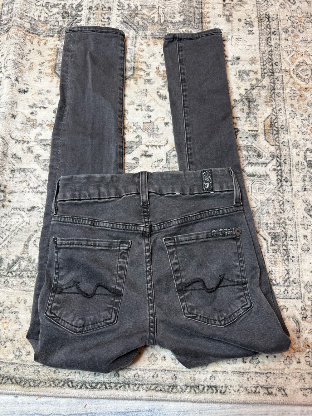 7 For All Mankind Gwenevere skinny jeans in a charcoal grey wash.